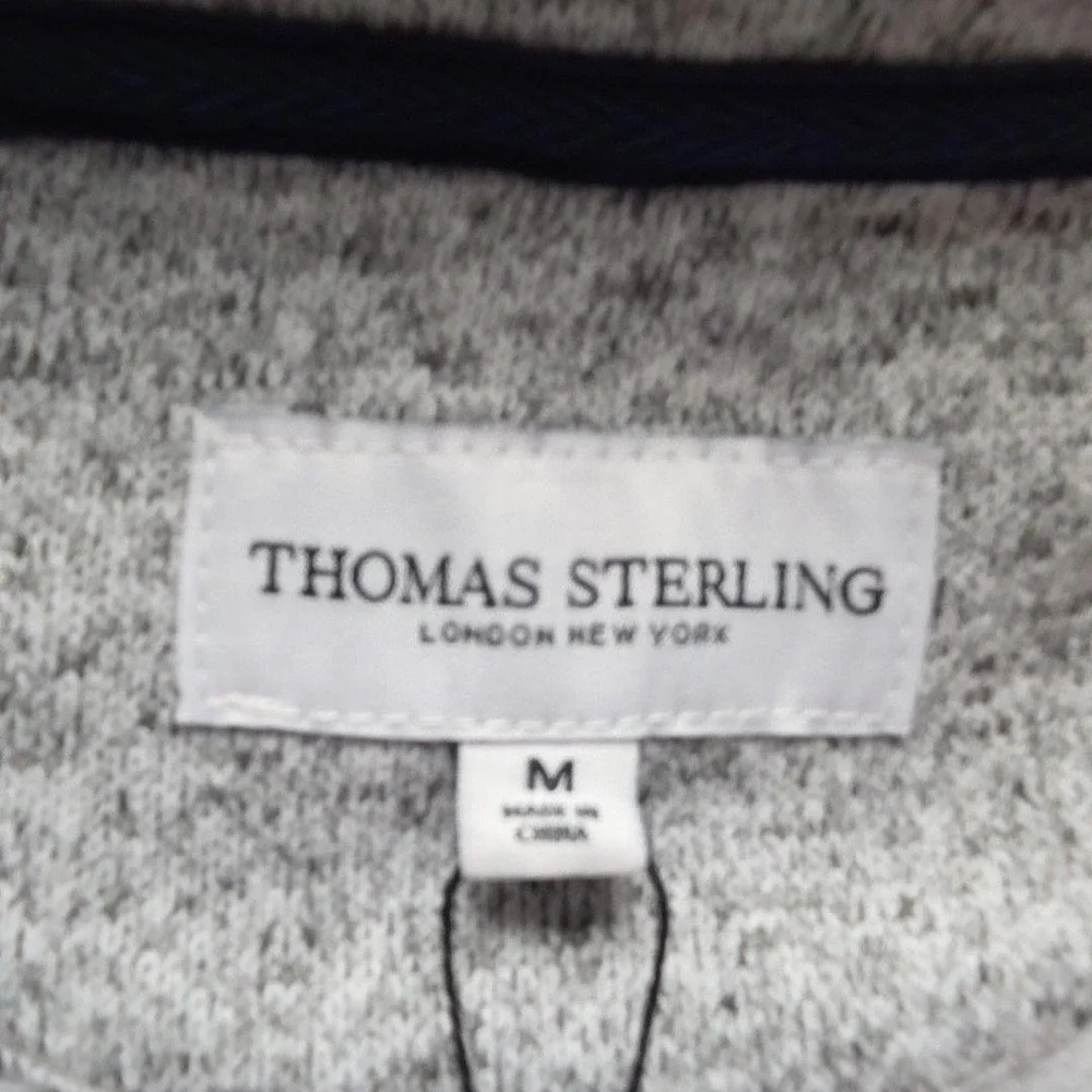 Thomas Sterling Sweater Mens Medium Blue Herringbone Fleece Mock Neck Pullover